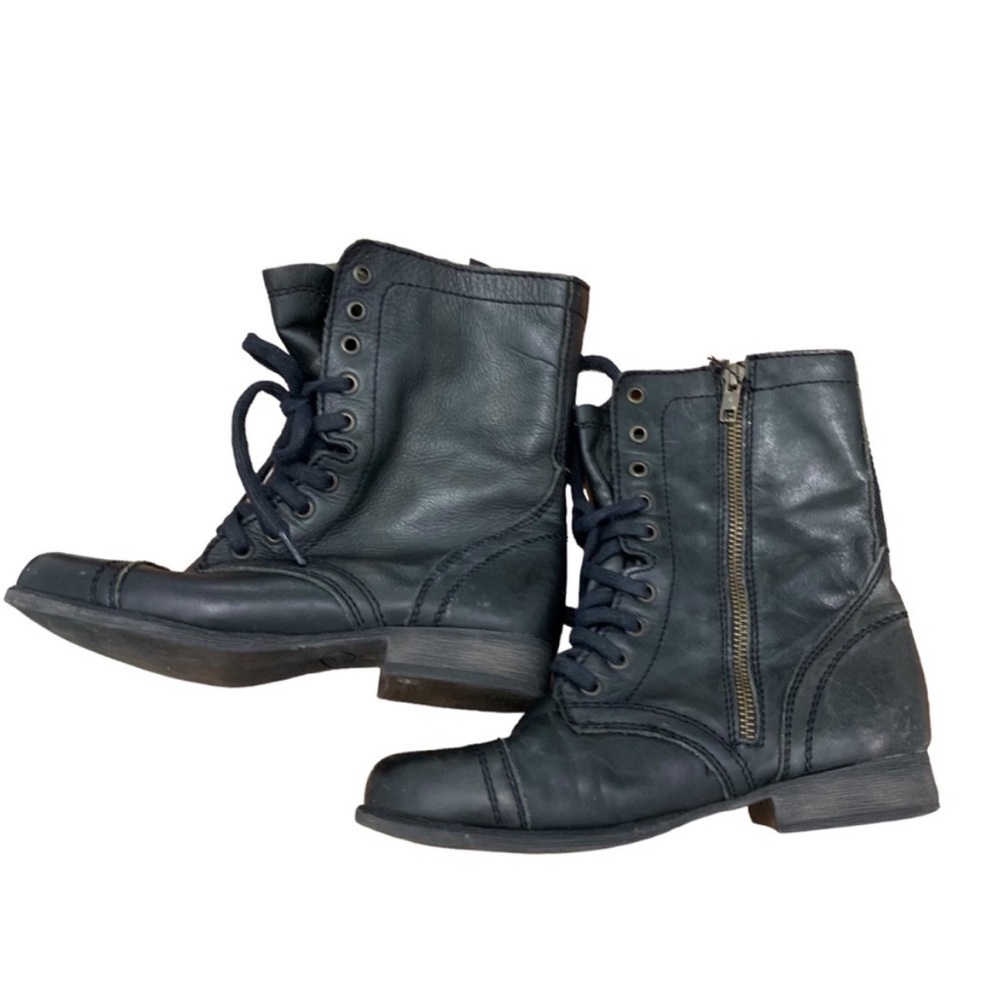 Steve Madden black leather zip up combat boots shoes women's size 6